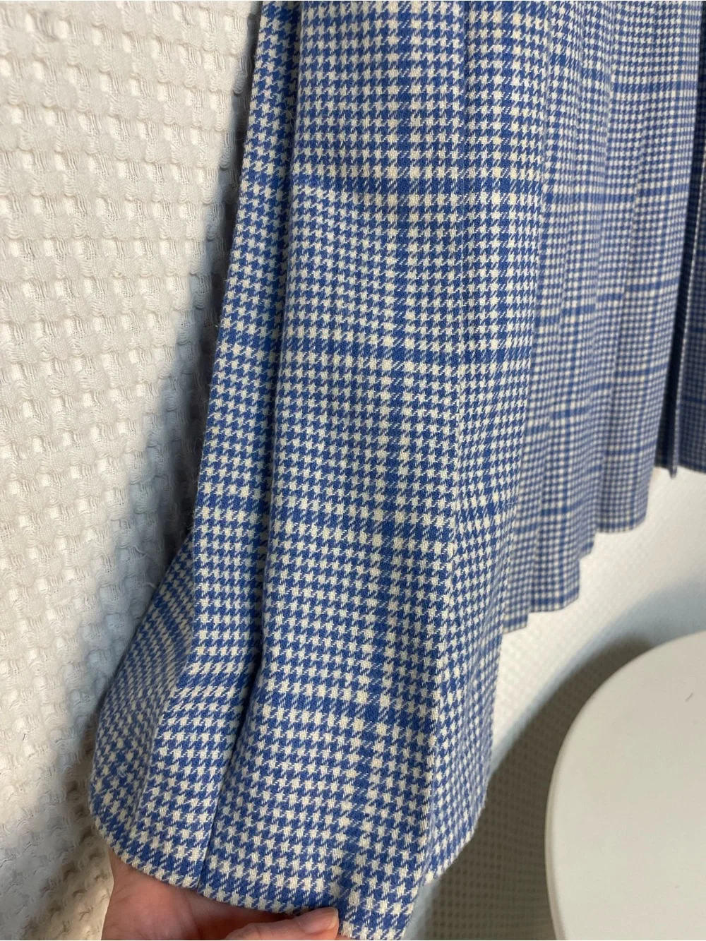 70s 80s VINTAGE PENDLETON Pleated Skirt Houndstooth Blue & White WOOL - Picture 11 of 16